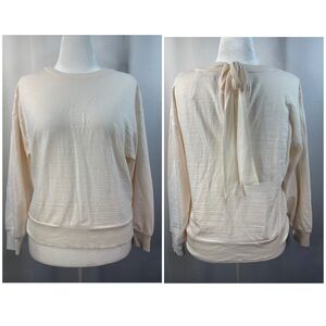 LOFT Cream Long Sleeve Cotton Top with Back Bow Tie Up- NWT- L